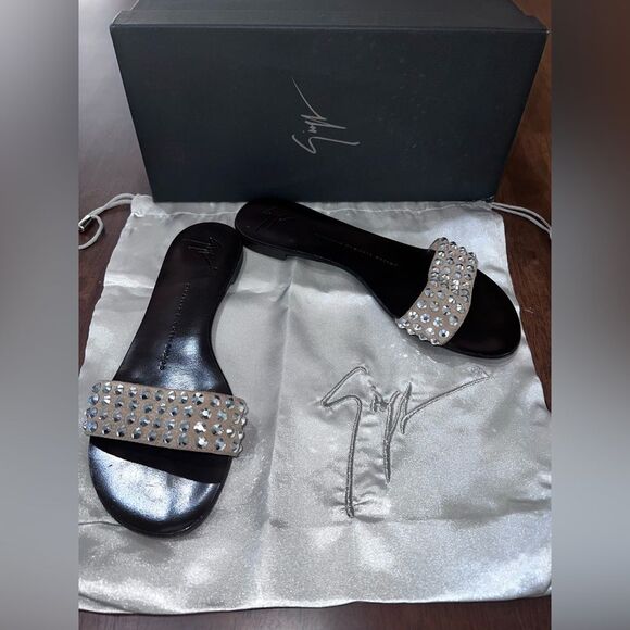Giuseppe Zanotti Tan Suede Rhinestone Flat Slip-on Sandals 37 / US 6.5 Italy - Picture 11 of 11